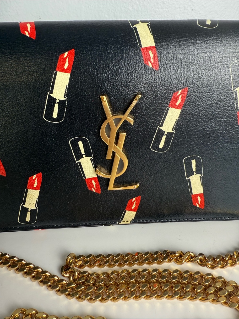 YSL Saint Laurent Black Leather Lipstick Wallet on Chain - Picture 2 of 12